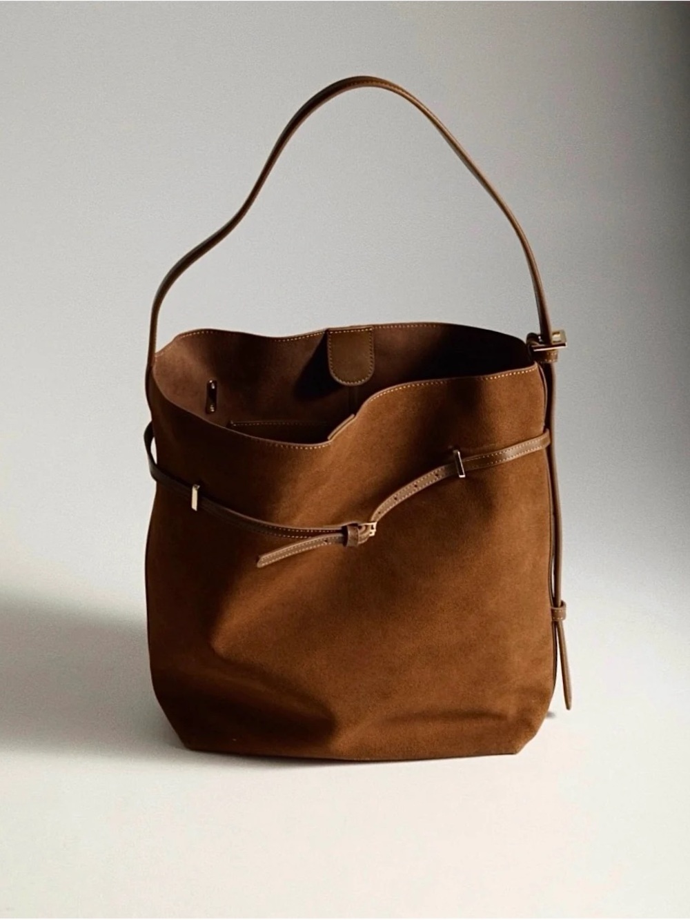 VERAFIELD NEW YORK  Toffee Suede Belted Tote Bag $398